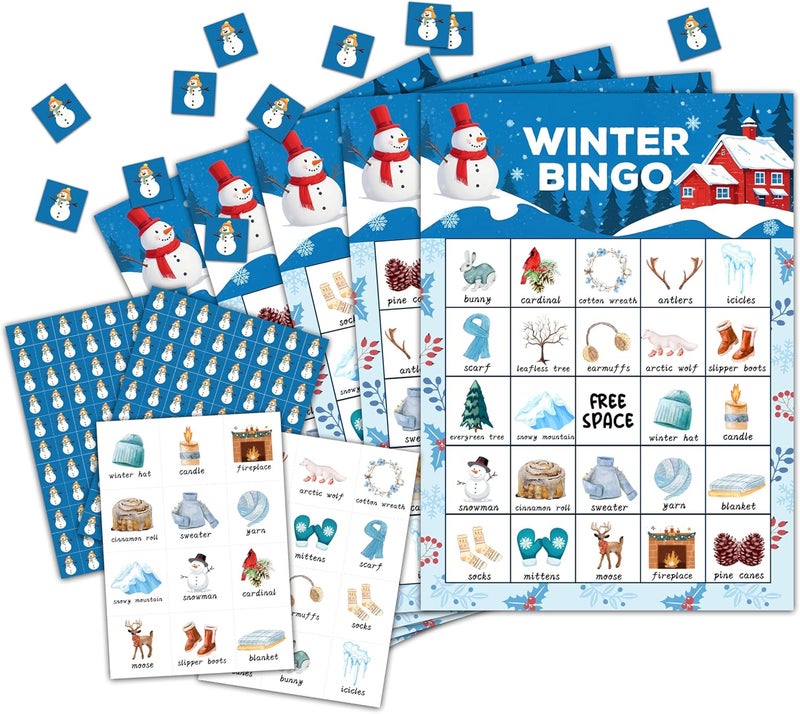 OZTEMETY Winter Bingo, Snowman Bingo, Christmas Bingo Game for Adults Families Large Group, Christmas Party Favors, Christmas Party Games, 24 Players Bingo Cards, D03 - Image 1